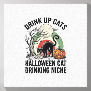 Halloween Cat Drinking Vintage Moon Party Shirt_1 Canvas Photo Tile
