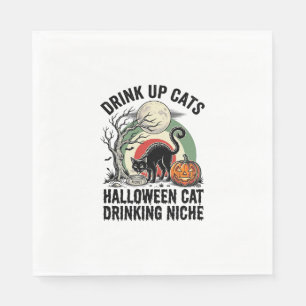 Halloween Cat Drinking Vintage Moon Party Shirt_1 Napkins