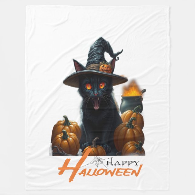 Halloween Cat  Fleece Blanket (Front)