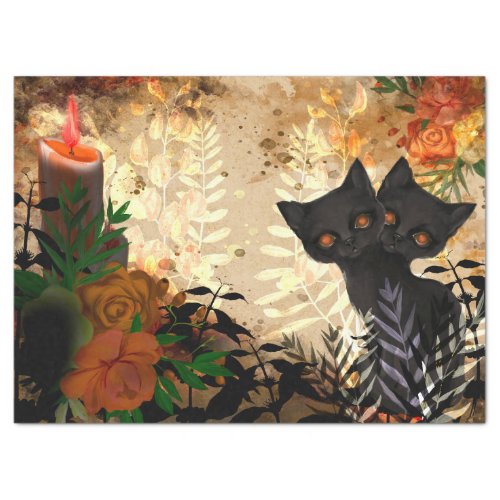 Halloween Cat Floral Decoupage Tissue Paper