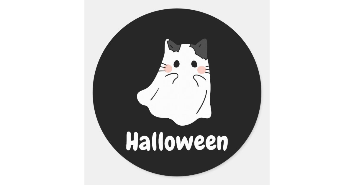 Halloween cat ghost classic round sticker | Zazzle