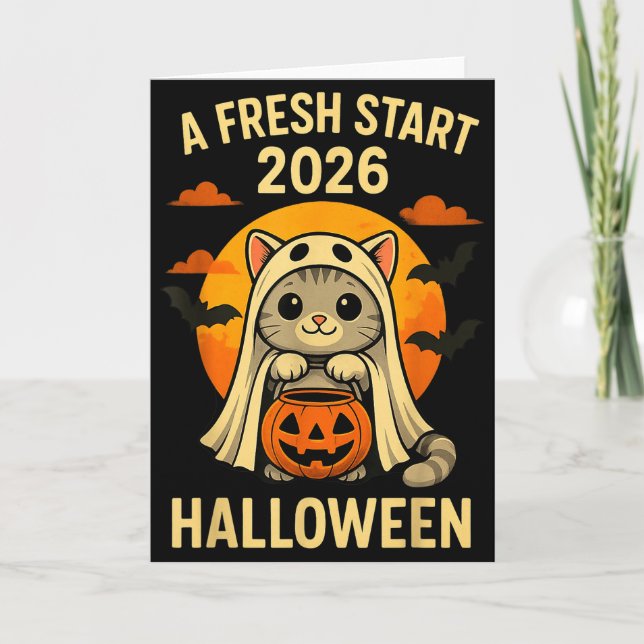 Halloween Cat Ghost Graphic - Fresh Start 2026  Card (Front)