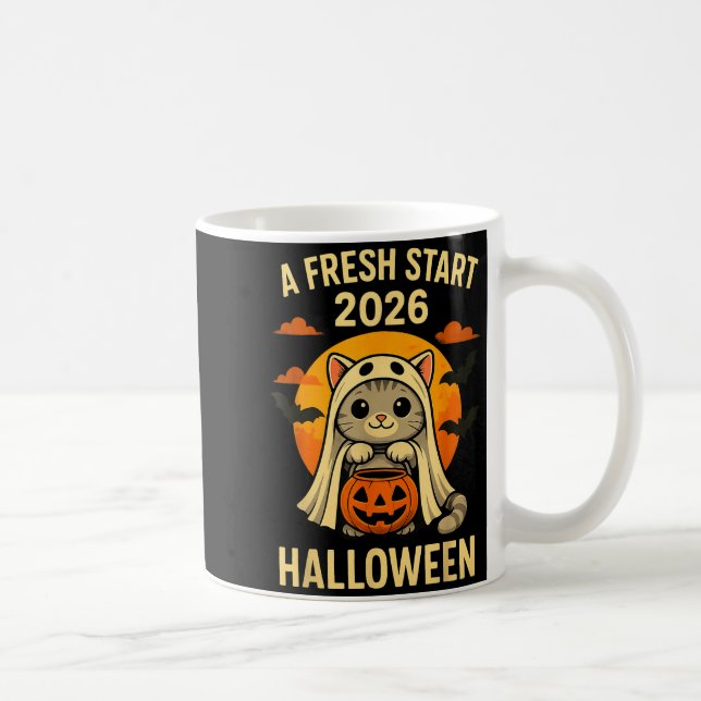 Halloween Cat Ghost Graphic - Fresh Start 2026  Coffee Mug (Right)