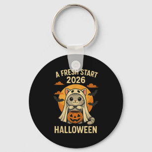 Halloween Cat Ghost Graphic - Fresh Start 2026  Keychain