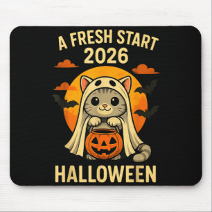 Halloween Cat Ghost Graphic - Fresh Start 2026 Mouse Pad