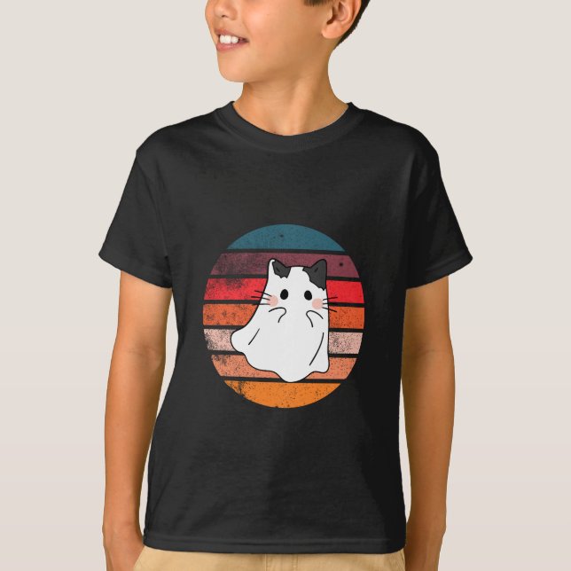 Halloween cat ghost retro T-Shirt (Front)
