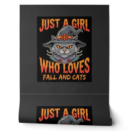 Halloween Cat Girl Witch Hat Fall Design Wallpaper