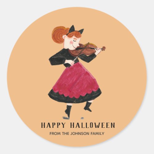Halloween cat girl with pink dress classic round sticker