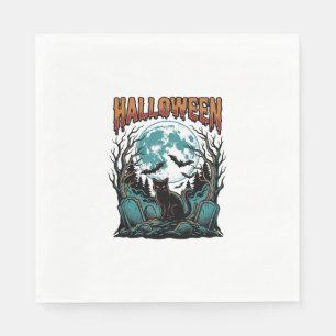 Halloween Cat Graveyard Vintage Engraving Shirt_1 Napkins