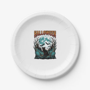 Halloween Cat Graveyard Vintage Engraving Shirt_1 Paper Plates