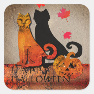 Halloween Cat Greeting Square Sticker