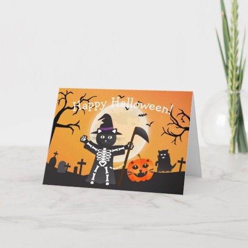 Halloween Cat Grim Reaper Card