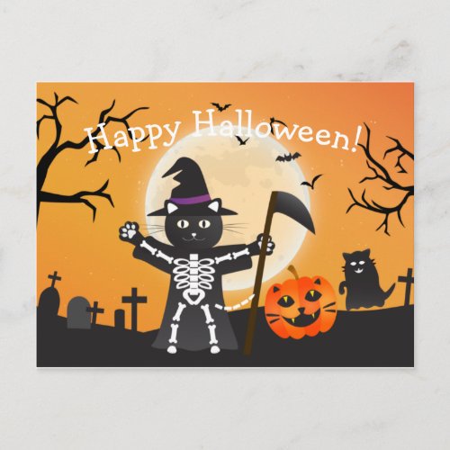 Halloween Cat Grim Reaper Postcard