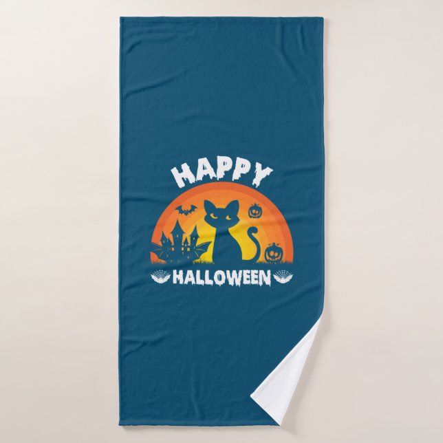 Halloween Cat Happy Halloween Birthday Bath Towel (Bath Towel)