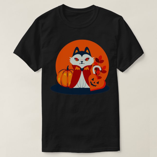 Halloween cat head dressed as a pumpkin 2 T-Shirt (Design Front)