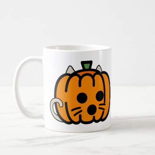 Halloween Cat Hiding Behind Pumpkin Cartoon Coffee Mug