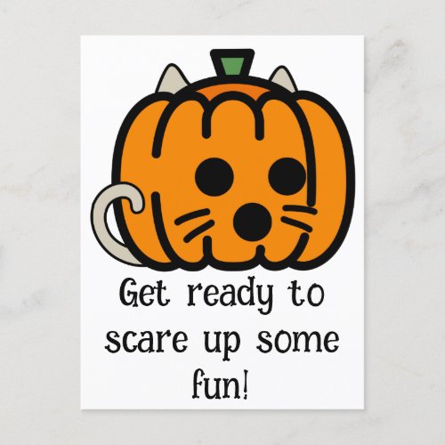 Halloween Cat Hiding Behind Pumpkin Cartoon Postcard