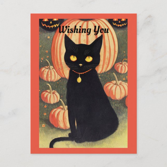 Halloween Cat Holiday Postcard (Front)