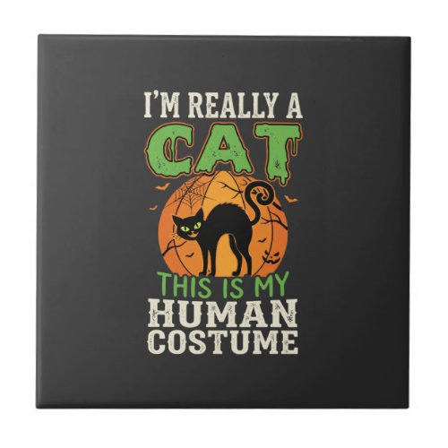 Halloween Cat Human Costume Funny Design Ceramic Tile