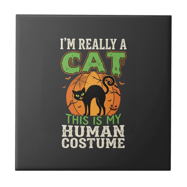 Halloween Cat Human Costume Funny Design Ceramic Tile (Front)