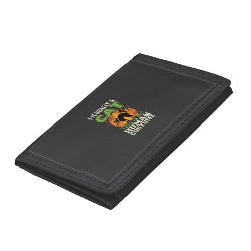 Halloween Cat Human Costume Funny Design Trifold Wallet