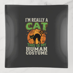 Halloween Cat Human Costume Funny Design Trinket Tray