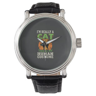 Halloween Cat Human Costume Funny Design Watch