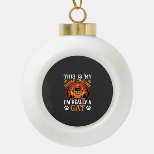 Halloween Cat Human Costume Vintage Graphic Ceramic Ball Christmas Ornament