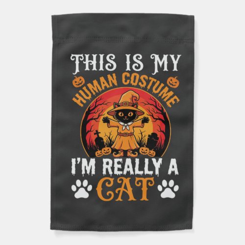 Halloween Cat Human Costume Vintage Graphic Garden Flag