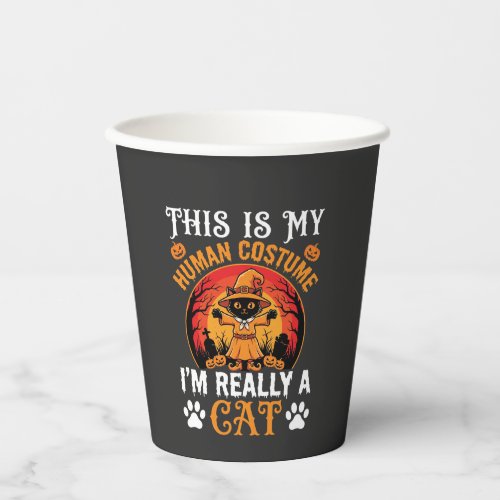 Halloween Cat Human Costume Vintage Graphic Paper Cups