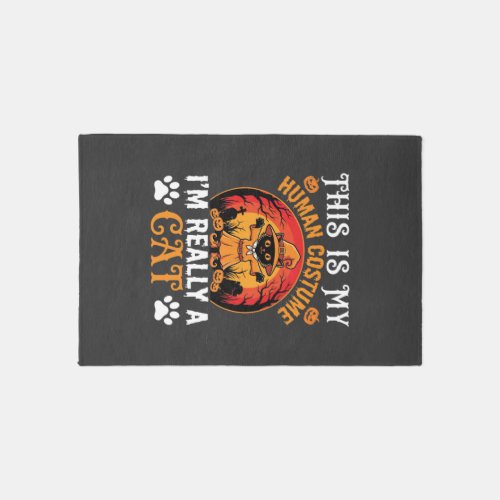 Halloween Cat Human Costume Vintage Graphic Rug