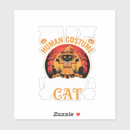 Halloween Cat Human Costume Vintage Graphic Sticker