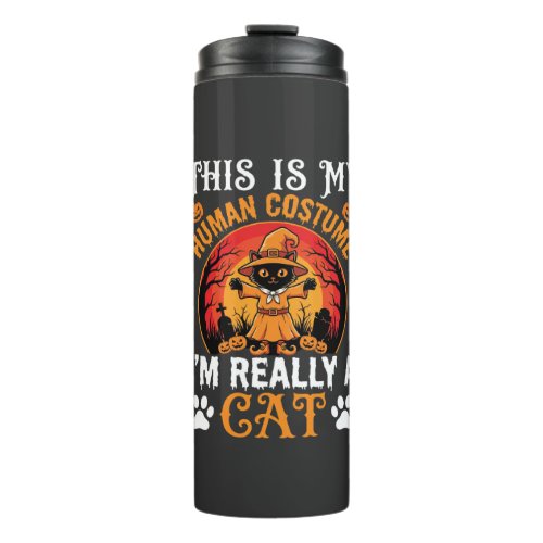 Halloween Cat Human Costume Vintage Graphic Thermal Tumbler