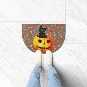 Halloween Cat in Pumpkin Doormat
