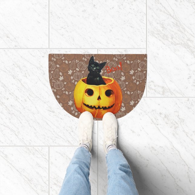 Halloween Cat in Pumpkin Doormat (Indoor)