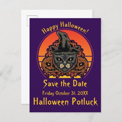 Halloween Cat in Witch Hat Abra Cadabra Vintage Announcement Postcard