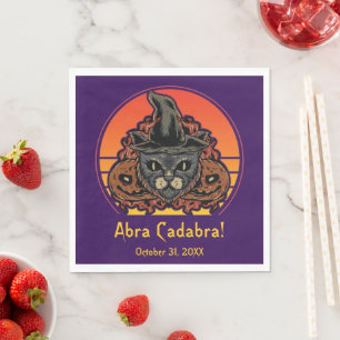 Halloween Cat in Witch Hat Abra Cadabra Vintage Napkins