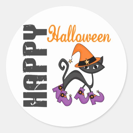 Halloween Cat In Witch's Boots Classic Round Sticker