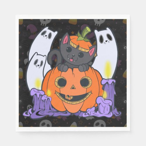 Halloween Cat  Jack_O_Lantern and Ghost Napkins