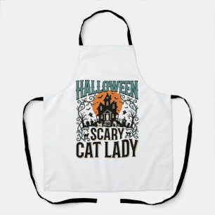 Halloween Cat Lady Scary Haunted House Vintage_1 Apron