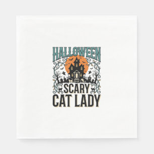 Halloween Cat Lady Scary Haunted House Vintage_1 Napkins