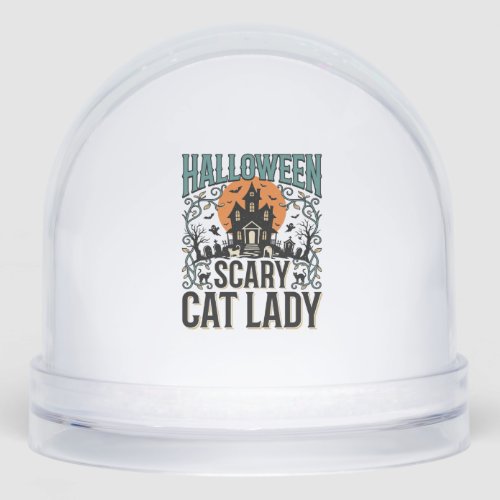 Halloween Cat Lady Scary Haunted House Vintage_1 Snow Globe