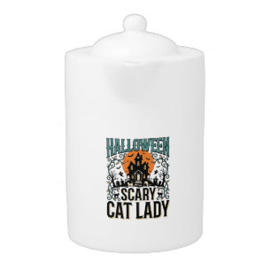 Halloween Cat Lady Scary Haunted House Vintage_1 Teapot
