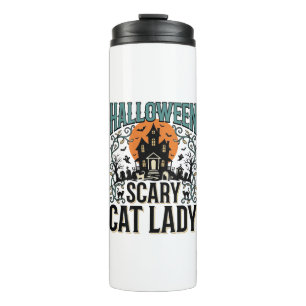 Halloween Cat Lady Scary Haunted House Vintage_1 Thermal Tumbler