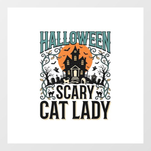 Halloween Cat Lady Scary Haunted House Vintage_1 Window Cling