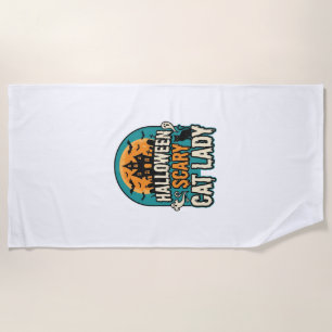 Halloween Cat Lady Scary Vintage Haunted House_1 Beach Towel