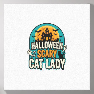 Halloween Cat Lady Scary Vintage Haunted House_1 Canvas Photo Tile