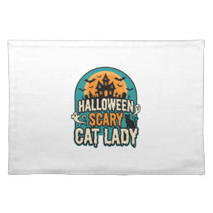 Halloween Cat Lady Scary Vintage Haunted House_1 Cloth Placemat