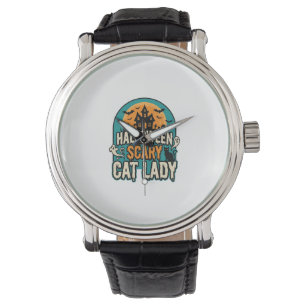 Halloween Cat Lady Scary Vintage Haunted House_1 Watch