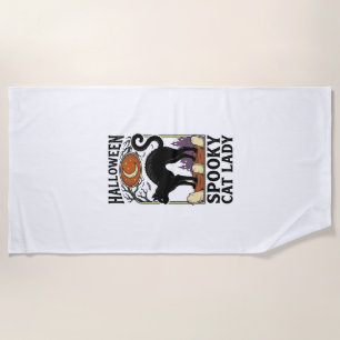 Halloween Cat Lady Vintage Black Cat Shirt_1 Beach Towel